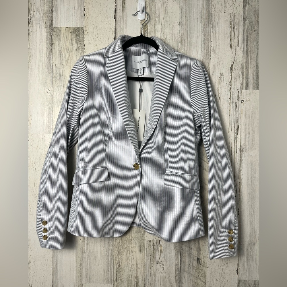 Carolina Belle Blue and White Striped Blazer NWT Size Small